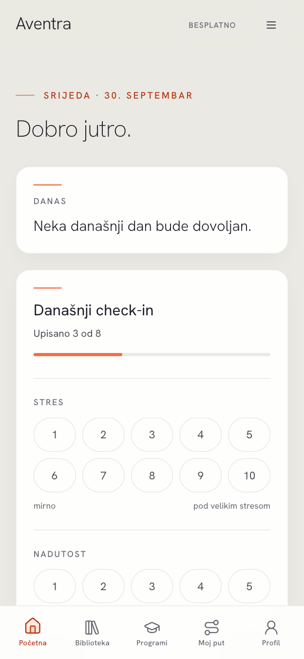 Početna, s dnevnim check-inom